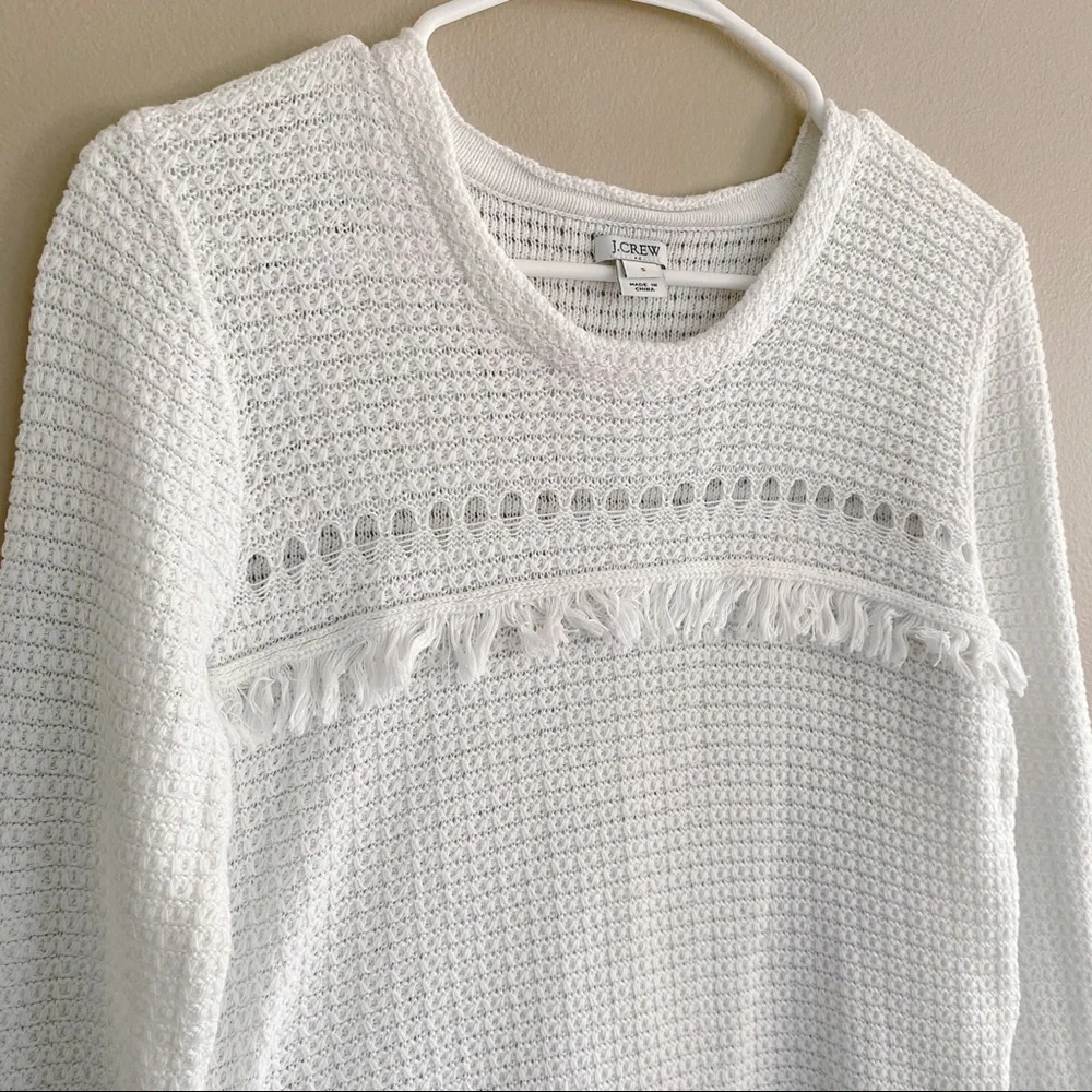 J Crew white cotton eyelet open knit sweater sz s - Picture 3 of 4